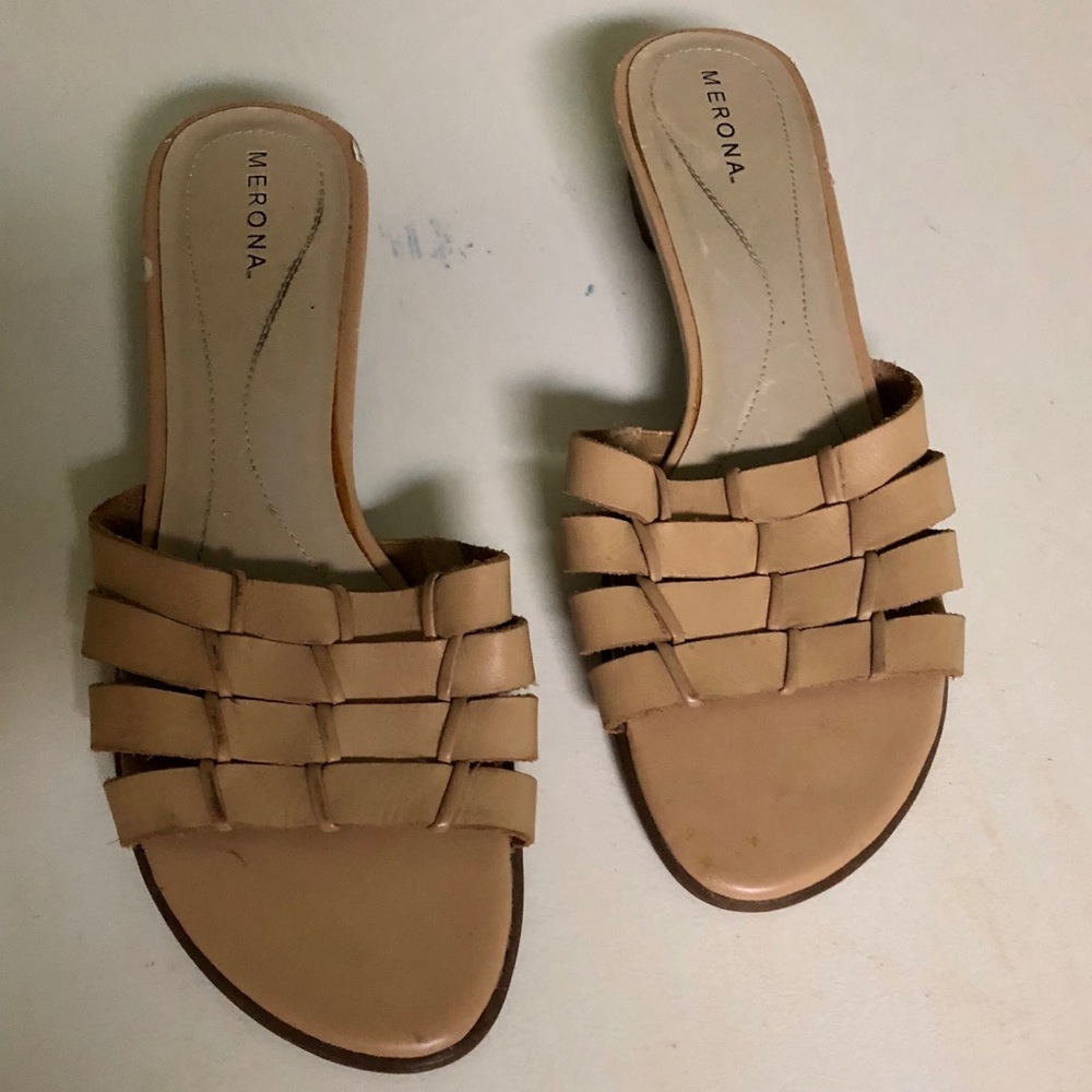 Merona Tan Leather Wedge Sandals Sz 7